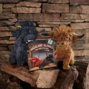 Highland Hijinks book with accompanying Black and Red Cow