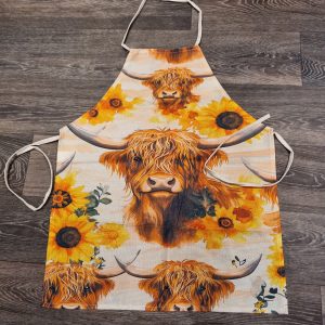 Highland Cow with sunflowers apron